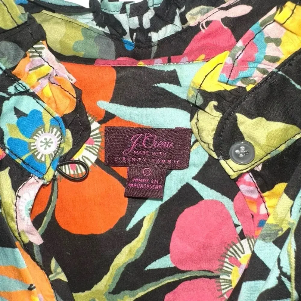 J. Crew Liberty Print Black Floral Print Ruffle Neck Sleeveless Top 0